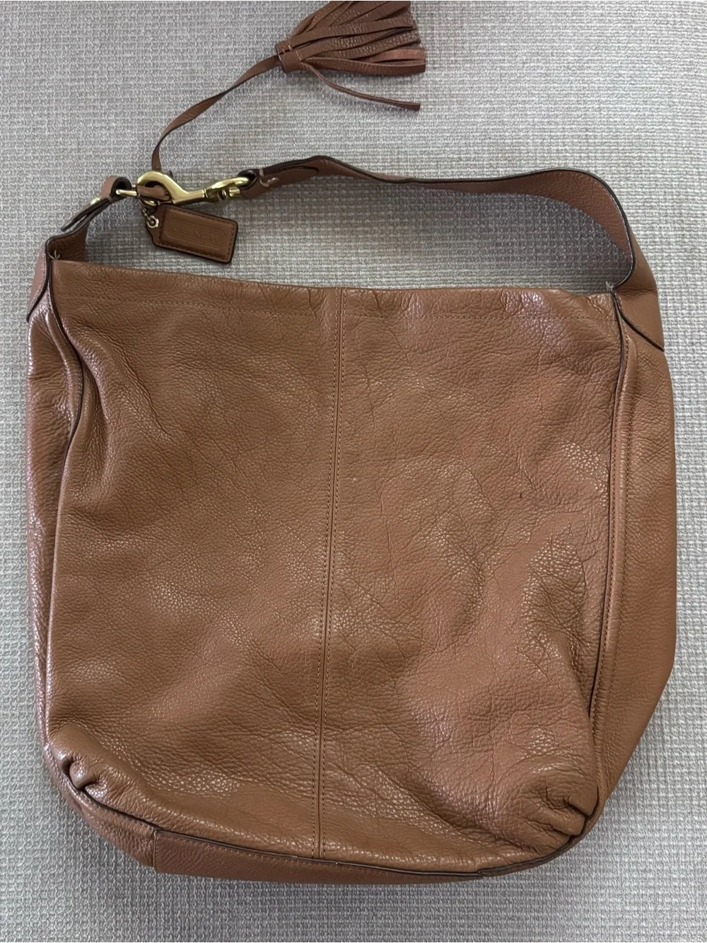 Coach Tan Pebbled Leather Hobo with Tassel